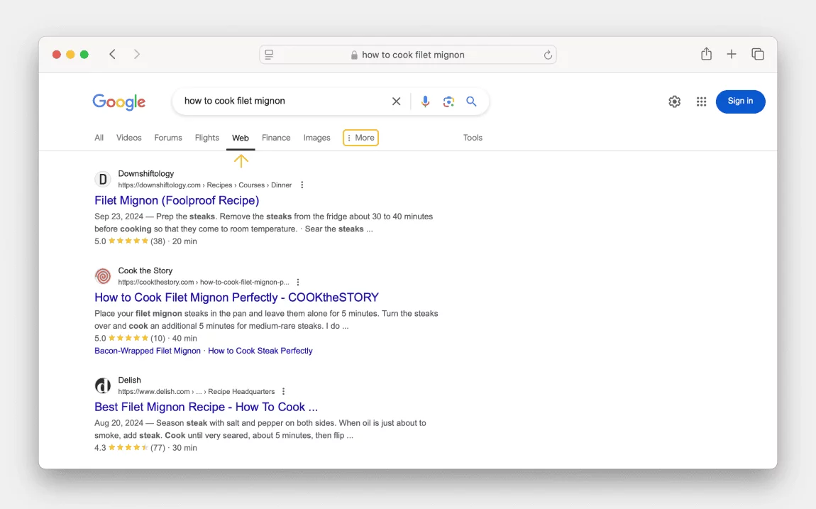 Google added a Web filter tab